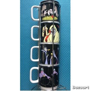 New Disney Villains Stacking Mugs & Stand Ursula Maleficent Cruella Evil Queen